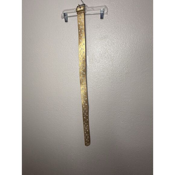 Linea Pelle Womens 2" Wide Leather Belt Gold Floral Embroidered Size L Large - Picture 4 of 14